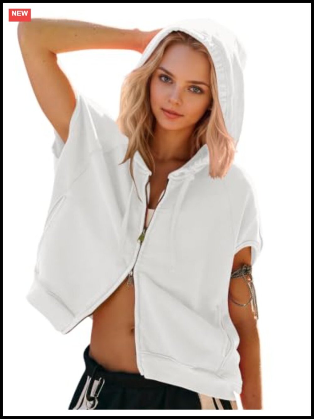Sleeveless Zip Up Hoodie Oversized Sweatshirt with Pockets